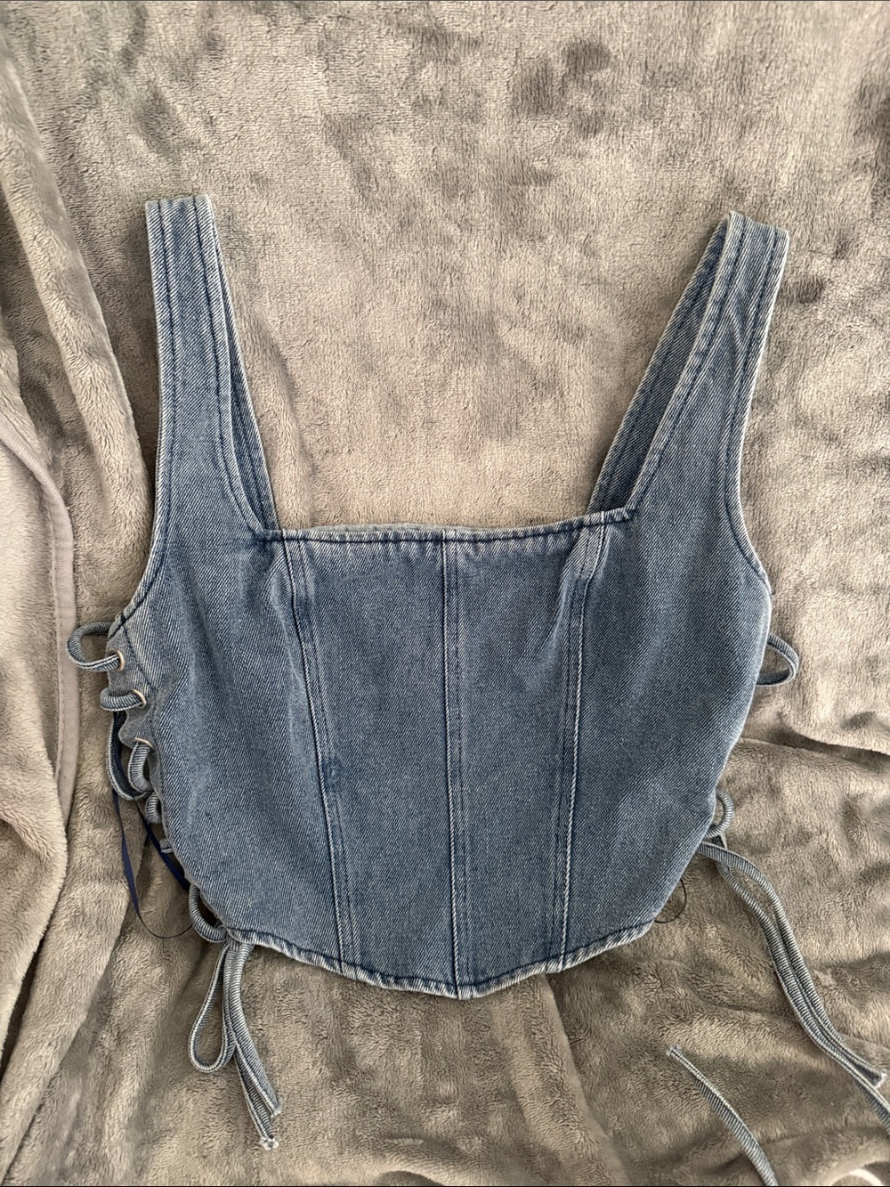 Altar'd State Denim Blue Lace-Up Corset Tank